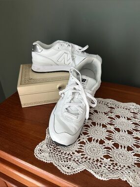 New Balance White and Silver Athletic Sneakers